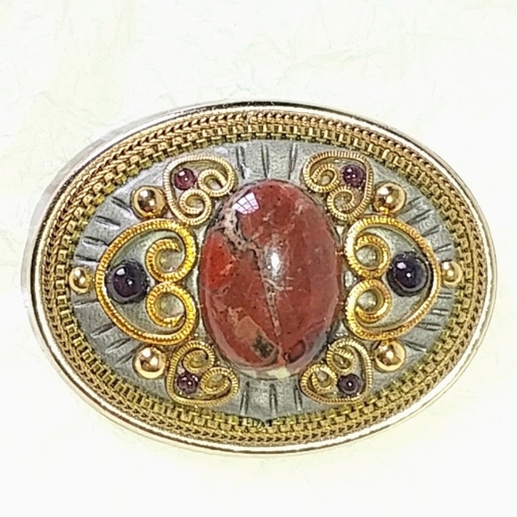 MICHAL GOLAN JASPER & GARNET BROOCH PIN PENDANT - Picture 5 of 5